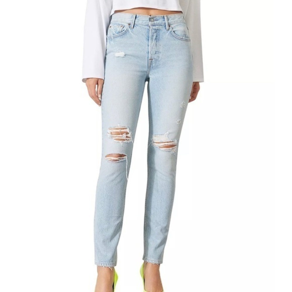 GRLFRND Size 24 • Karolina Jeans Don't Speak Blue Distressed Blogger High Rise.